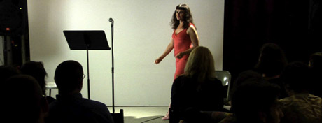 Joanna Frueh, Sexual Advances, Cabinet, Brooklyn, NY, 2009. Photo from video by Paul Helzer