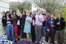 Snapshot of Joanna and her students at a party, May 2003